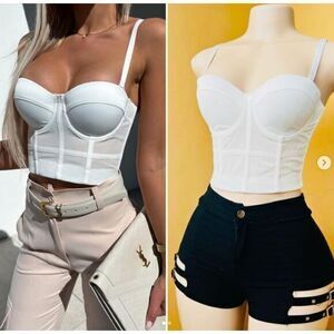 Micas White Bustier Crop Top Corset Style Spaghetti Strap Bralette size‎ Large